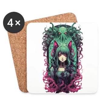Kemonomimi Goth Cat Girl Occult Otaku Egirl - Coasters (set of 4) - white - Front