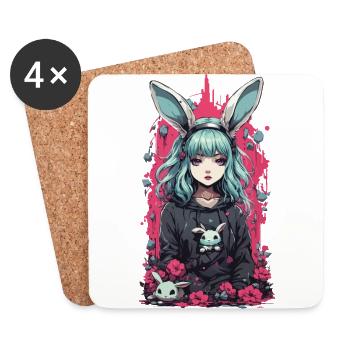 Kawaii Goth Anime Bunny Dark Magic Aesthetic - Coasters (set of 4) - white - Front