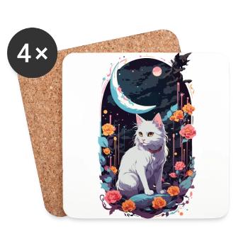 Mystische Nacht Katzen Pastel Gothic Design - Untersetzer (4er-Set) - Weiß - Vorne