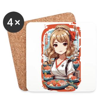Kawaii Anime Sushi Master Girl Manga Design - Coasters (set of 4) - white - Front