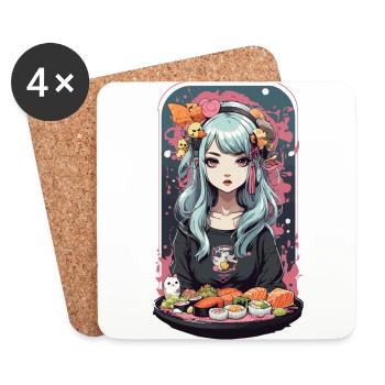 Anime Sushi Girl Kawaii Manga Japon Design - Dessous de verre (lot de 4) - blanc - Devant