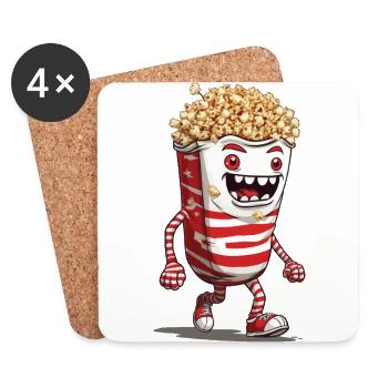 Lustiges Halloween Popcorn Monster Design - Untersetzer (4er-Set) - Weiß - Vorne