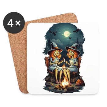 Lustiges Hexen Zauber Lagerfeuer Halloween Cartoon - Untersetzer (4er-Set) - Weiß - Vorne