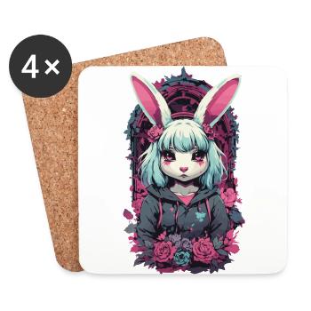 e-Girl Goth Kemonomimi Anime Bunnies Aesthetic - Coasters (set of 4) - white - Front