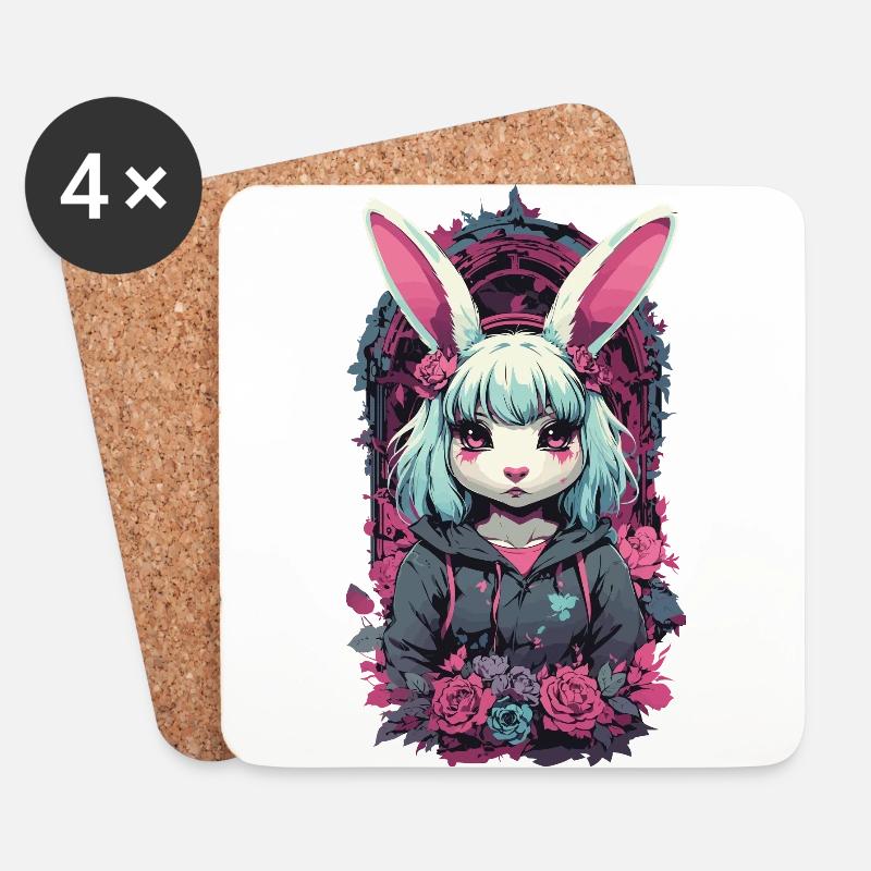e-Girl Goth Kemonomimi Anime Hasen Aesthetic - Untersetzer (4er-Set) - Weiß
