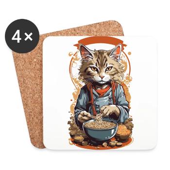 Cat Ramen Japanese Indulgence Soups Design - Coasters (set of 4) - white - Front