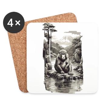 Singe japonais dans l’Art Vintage de source chaude - Dessous de verre (lot de 4) - blanc - Devant