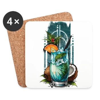 Tropischer Genuss: Kokosnuss-Cocktails - Untersetzer (4er-Set) - Weiß - Vorne