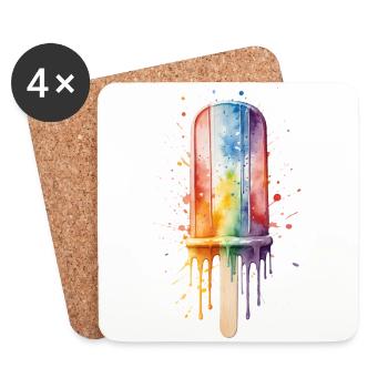 Regenbogen-Eis am Stiel mit Sommerspaß - Untersetzer (4er-Set) - Weiß - Vorne