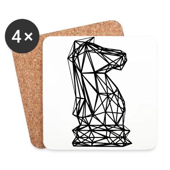 Schachfigur Springer bestehend aus Linien, Polygon - Untersetzer (4er-Set) - Weiß - Vorne