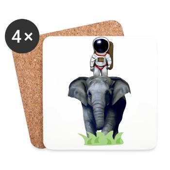 Un astronaute à l’aventure à dos d’éléphant - Dessous de verre (lot de 4) - blanc - Devant