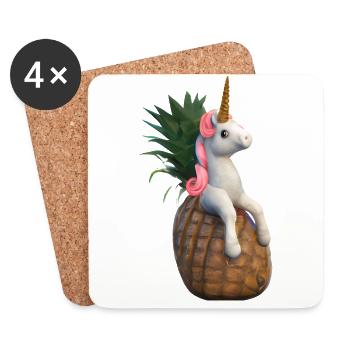 Licorne ananas - Licorne tropicale - Dessous de verre (lot de 4) - blanc - Devant
