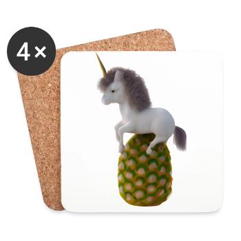 Licorne ananas - Licorne tropicale - Dessous de verre (lot de 4) - blanc - Devant