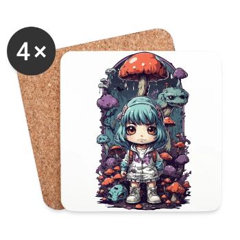 Kawaii Anime Mushroom Girl Goa Music Festival - Coasters (set of 4) - white - Front