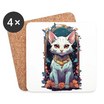 Conception esthétique de chat gothique mignon - Dessous de verre (lot de 4) - blanc - Devant