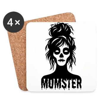 Momster Totenkopf mit Messy Bun - Untersetzer (4er-Set) - Weiß - Vorne