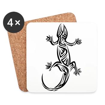 Tatouage tribal Gecko - Dessous de verre (lot de 4) - blanc - Devant