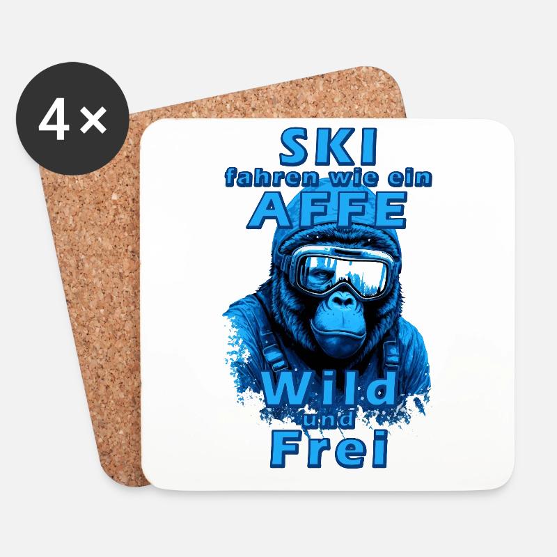 Gorilla Ski fahren wie ein Affe- witziger Spruch - Untersetzer (4er-Set) - Weiß