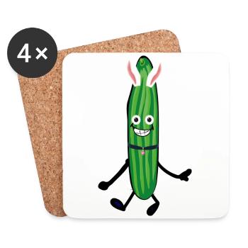 Bunny, Bunny, Cucumber,comic, Bunny - Coasters (set of 4) - white - Front