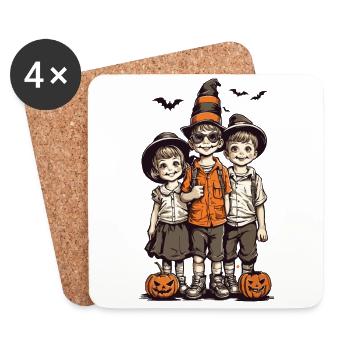 Retro Halloween Trick or Treat Kürbis und Kinder - Untersetzer (4er-Set) - Weiß - Vorne