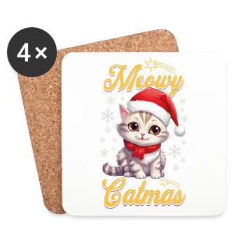 Cat Christmas Merry Meowy Catmas Ugly Cute - Coasters (set of 4) - white - Front