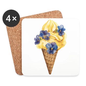 Vanilla ice cream with blue flowers - Coasters (set of 4) - white - Front