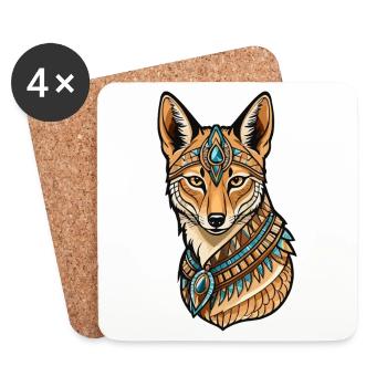 Chacal Égyptien Néo Traditionnel - Dessous de verre (lot de 4) - blanc - Devant