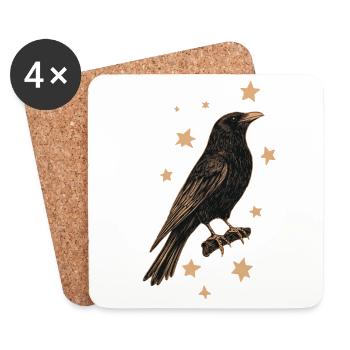 Corbeau avec des étoiles - Dessous de verre (lot de 4) - blanc - Devant