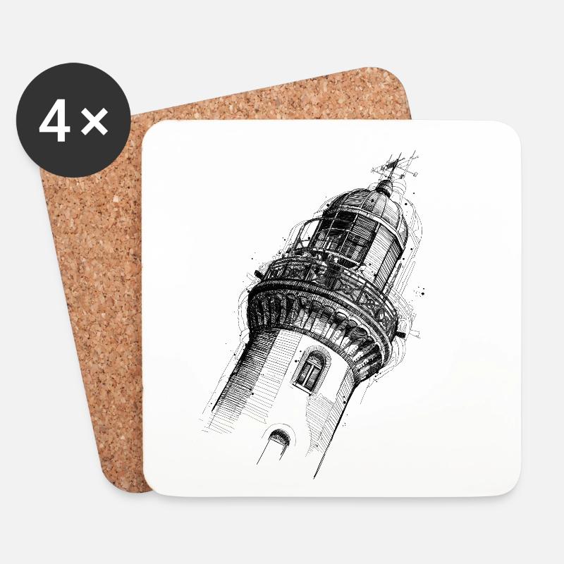 Leuchtturm Zeichnung - Untersetzer (4er-Set) - Weiß