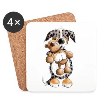 Australian Shepherd with Toy - Coasters (set of 4) - white - Front