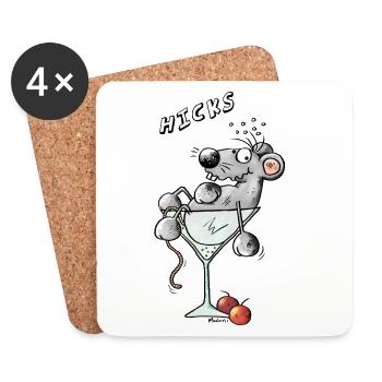 Maus im Cocktailglas - Untersetzer (4er-Set) - Weiß - Vorne