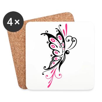 Big filigree butterfly, wings, girlie Tattoo style - Coasters (set of 4) - white - Front