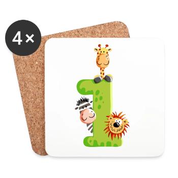 First Birthday - One - Number - Animals - Coasters (set of 4) - white - Front