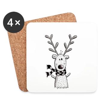 Ho Rentier Ho - Geschenk - Weihnachten - Rentiere - Untersetzer (4er-Set) - Weiß - Vorne