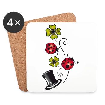 Silvester. Traditional german lucky charm symbols - Coasters (set of 4) - white - Front