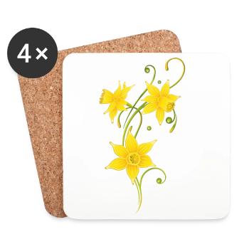 Filigree Daffodils Flowers. Spring, Easter. - Coasters (set of 4) - white - Front