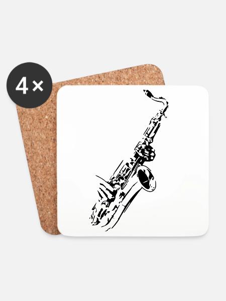 Saxophon Musikinstrument Musiker Band Horn * - Untersetzer (4er-Set) - Weiß