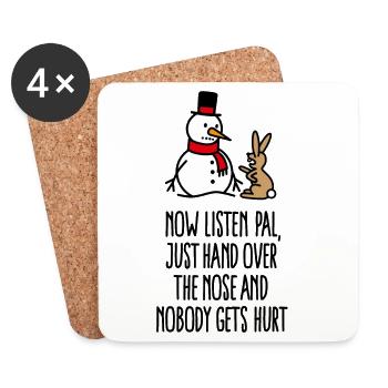 Funny Christmas Snowman Carrot Rabbit - Coasters (set of 4) - white - Front