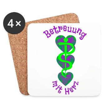 Betreuung mit Herz Pflegekraft Betreuungskraft BA - Untersetzer (4er-Set) - Weiß - Vorne