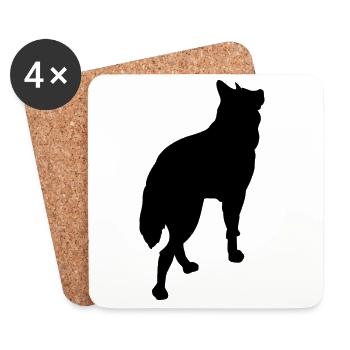 Dog Husky Shepherd Standing Silhouette Graphic - Coasters (set of 4) - white - Front
