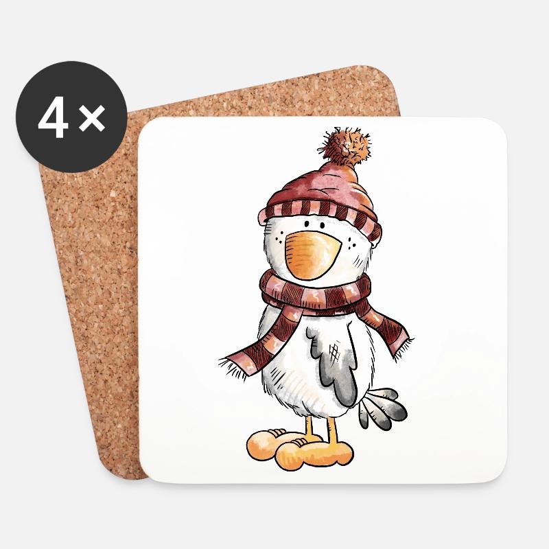 Winter Vogel Mit Schal - Untersetzer (4er-Set) - Weiß