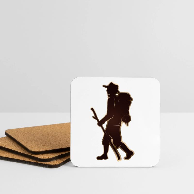 Pilger oder Wanderer mit Wanderstab & Rucksack Untersetzer (4er-Set)