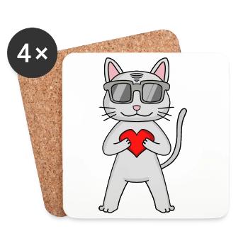 Devon Rex with sunglasses and heart - Coasters (set of 4) - white - Front
