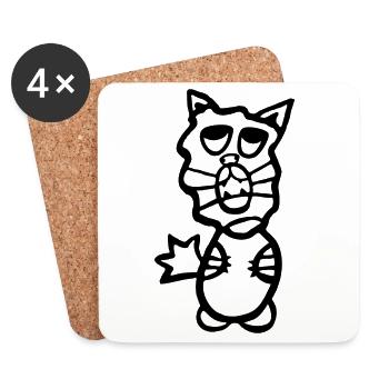 Chat cool et fou au pochoir - silhouette - Dessous de verre (lot de 4) - blanc - Devant
