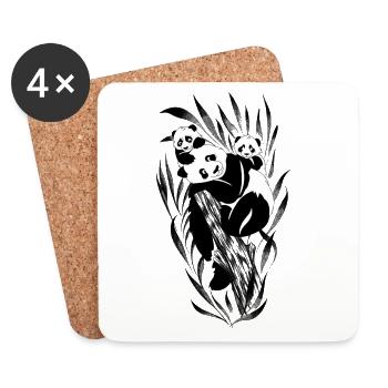 Famille panda perchée dans des bambous - Dessous de verre (lot de 4) - blanc - Devant