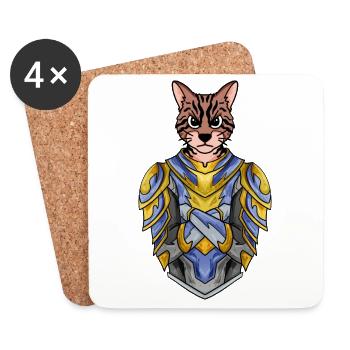 Knight Cat Cat Breed Bengal Cat with Armor - Coasters (set of 4) - white - Front