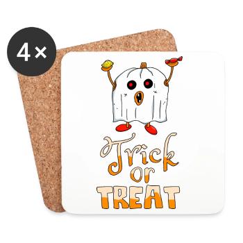 Citrouille d’Halloween comme un fantôme disant « Trick or treat » - Dessous de verre (lot de 4) - blanc - Devant