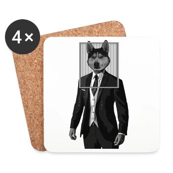 Chien husky avec des vêtements de costume dans le cadre de l’image - Dessous de verre (lot de 4) - blanc - Devant