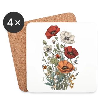 Wunderschönes Boho Mohn Herbarium Bouquet - Untersetzer (4er-Set) - Weiß - Vorne