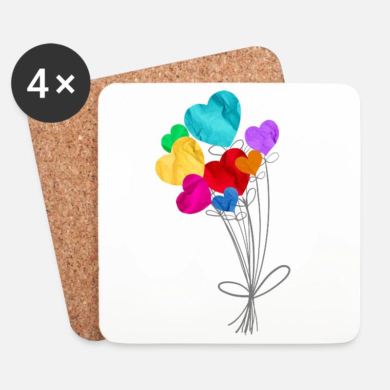Strauß herzförmiger Luftballons - Untersetzer (4er-Set) - Weiß